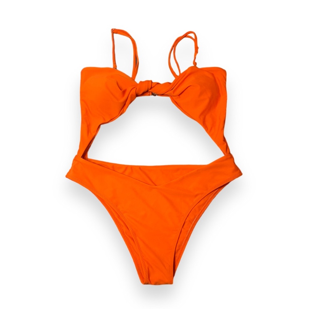 Zaful One Piece Swimwear Orange XL Cutout Swimsuit High Waisted Adjustable Strap